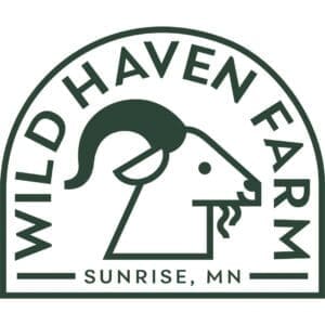 Logo of Wild Haven Farm. A stylized goat head in profile with the text Wild Haven Farm Sunrise MN